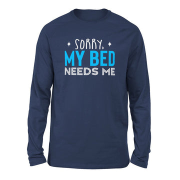 Sorry, My Bed Needs Me Men/Unisex Drop Shoulder Sweatshirt in Navy color